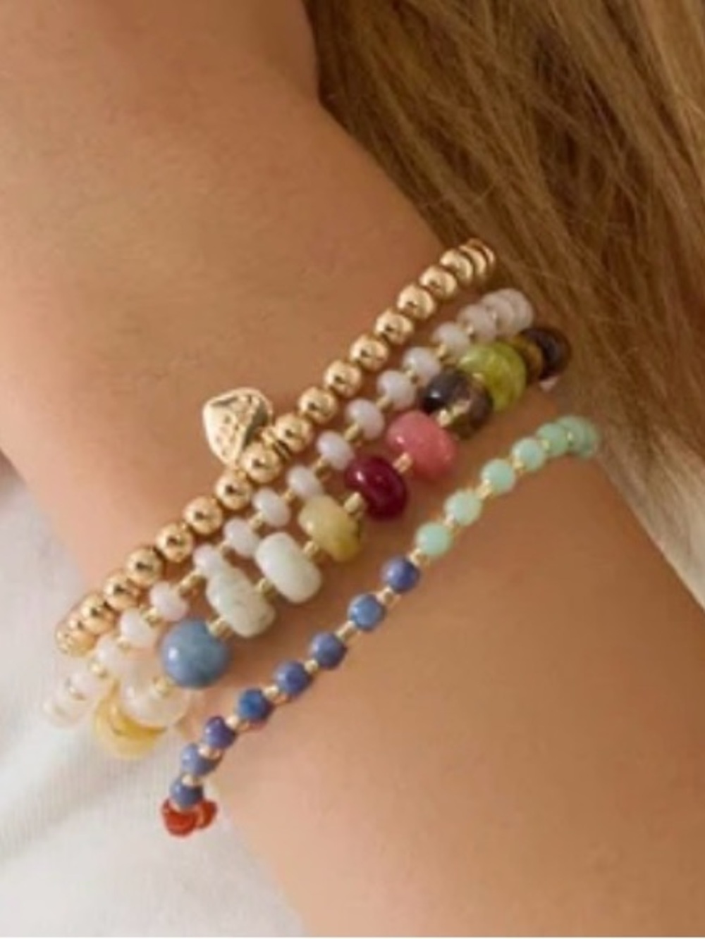 Altar'd State Eliana Beaded Stretch Bracelet Colorful Gold Boho collegiate NWT